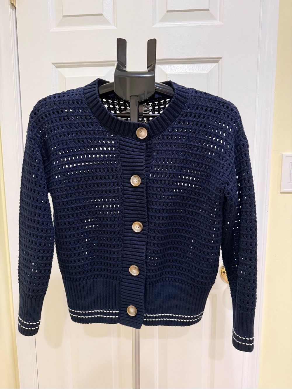 Magaschoni Navy Open-Knit Button Front Sweater Cardigan💙